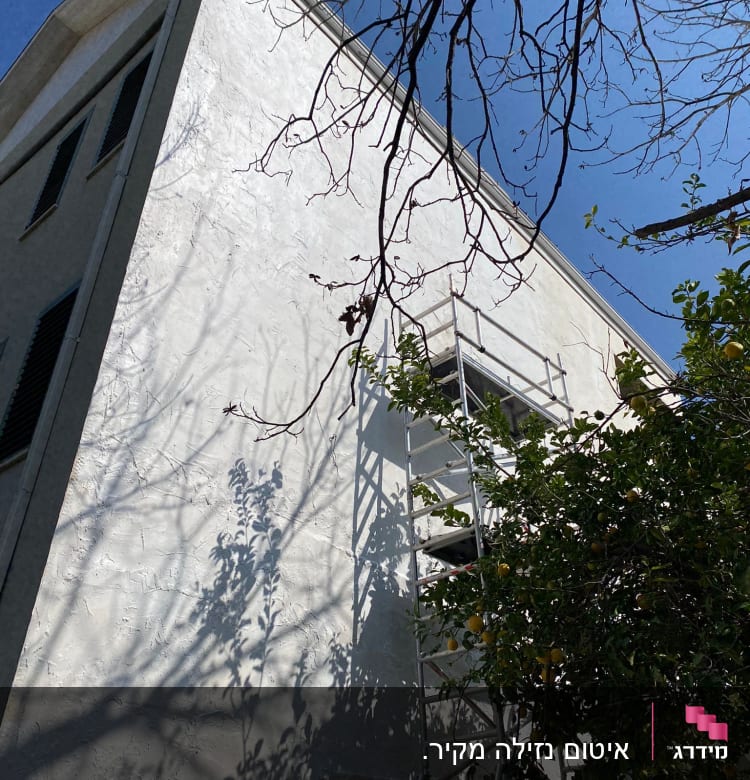 סולם ליד קיר אטום עם ציפוי חדש